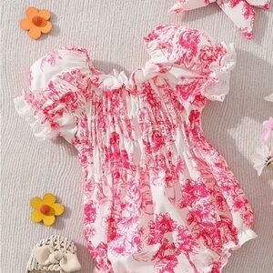 Pink and White Floral Baby Romper